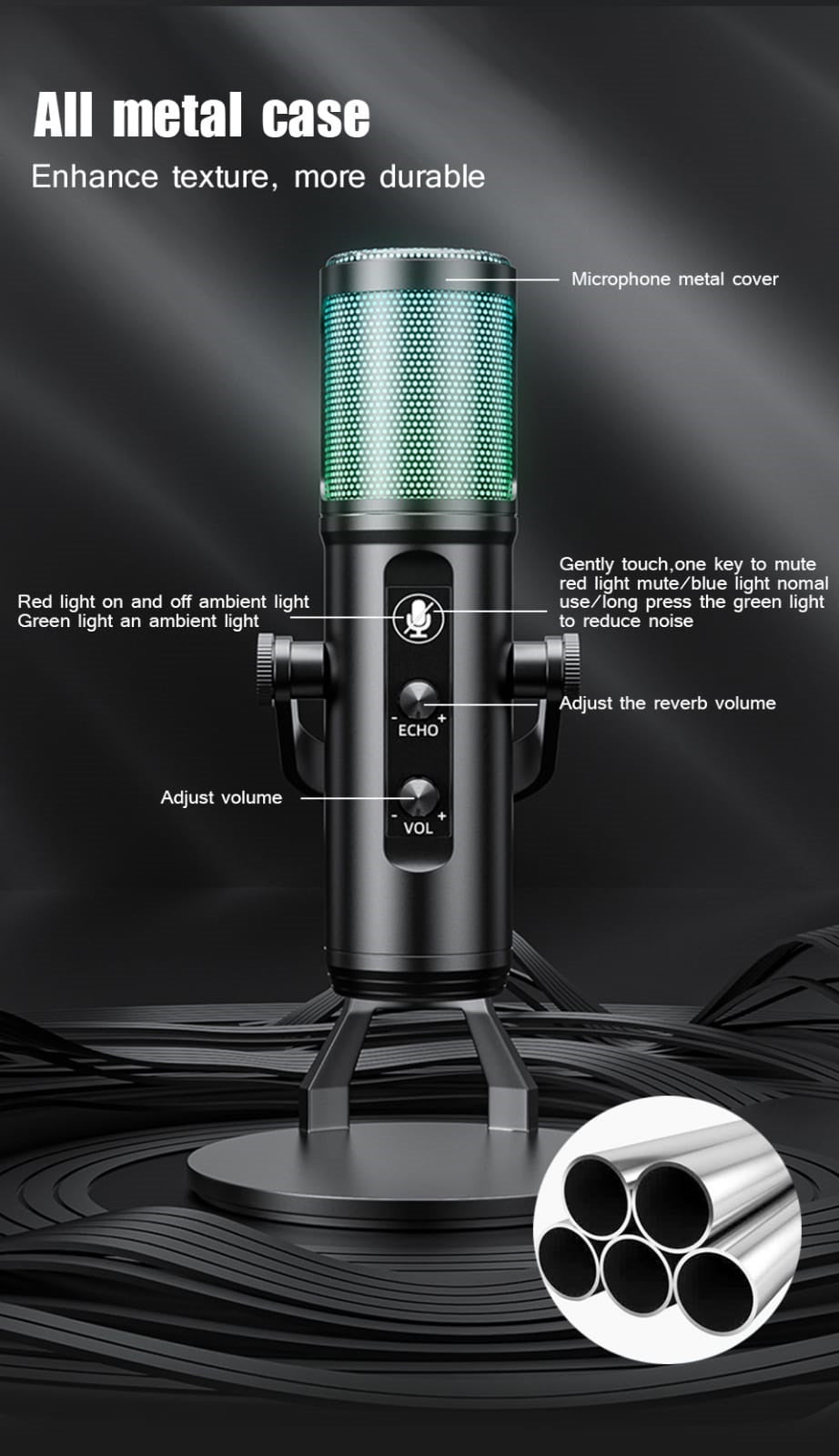 Microfono con luz RGB