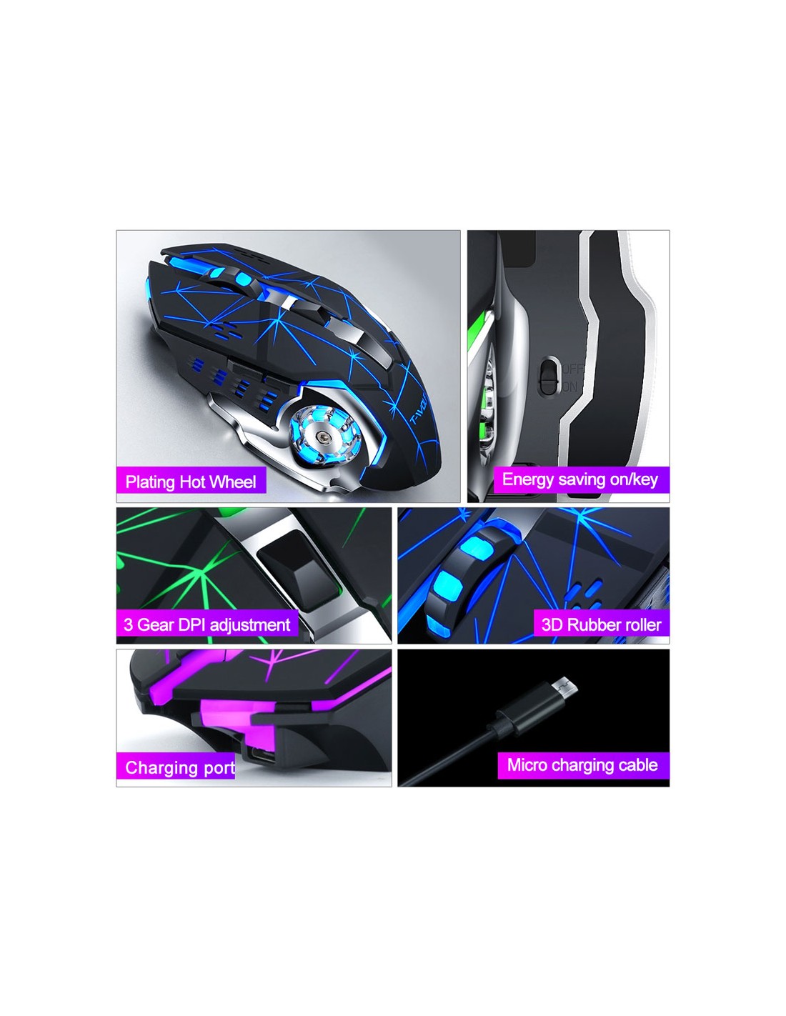 Ratón inalámbrico recargable con luz