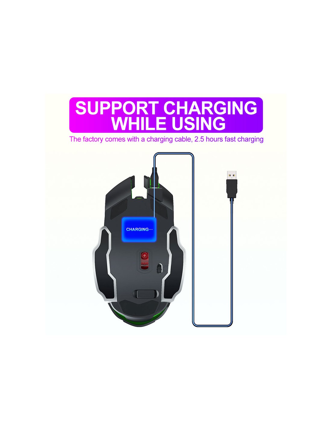 Ratón inalámbrico recargable con luz